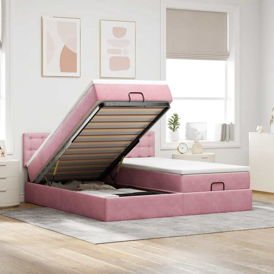 Ottoman-Bett mit Matratzen Rosa 200x200 cm Samt