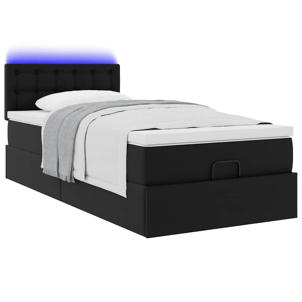 Ottoman-Bett mit Matratzen & LEDs Schwarz 80x200 cm Kunstleder