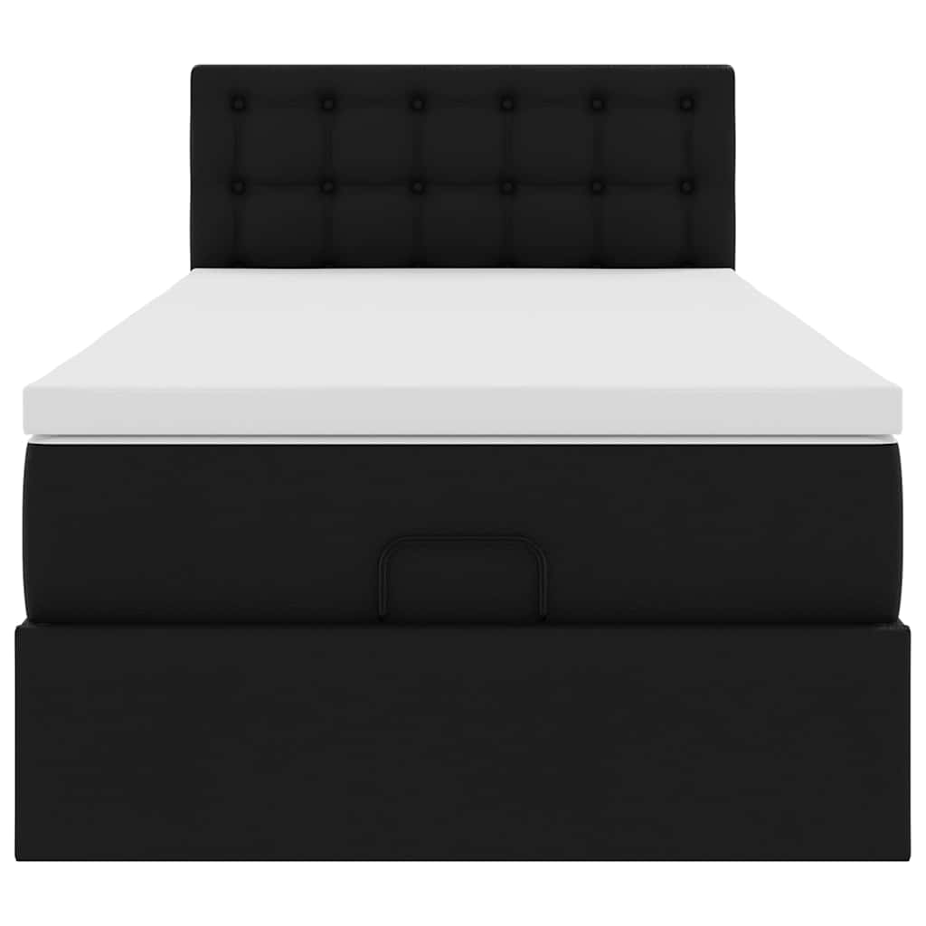 Ottoman-Bett mit Matratzen & LEDs Schwarz 80x200 cm Kunstleder