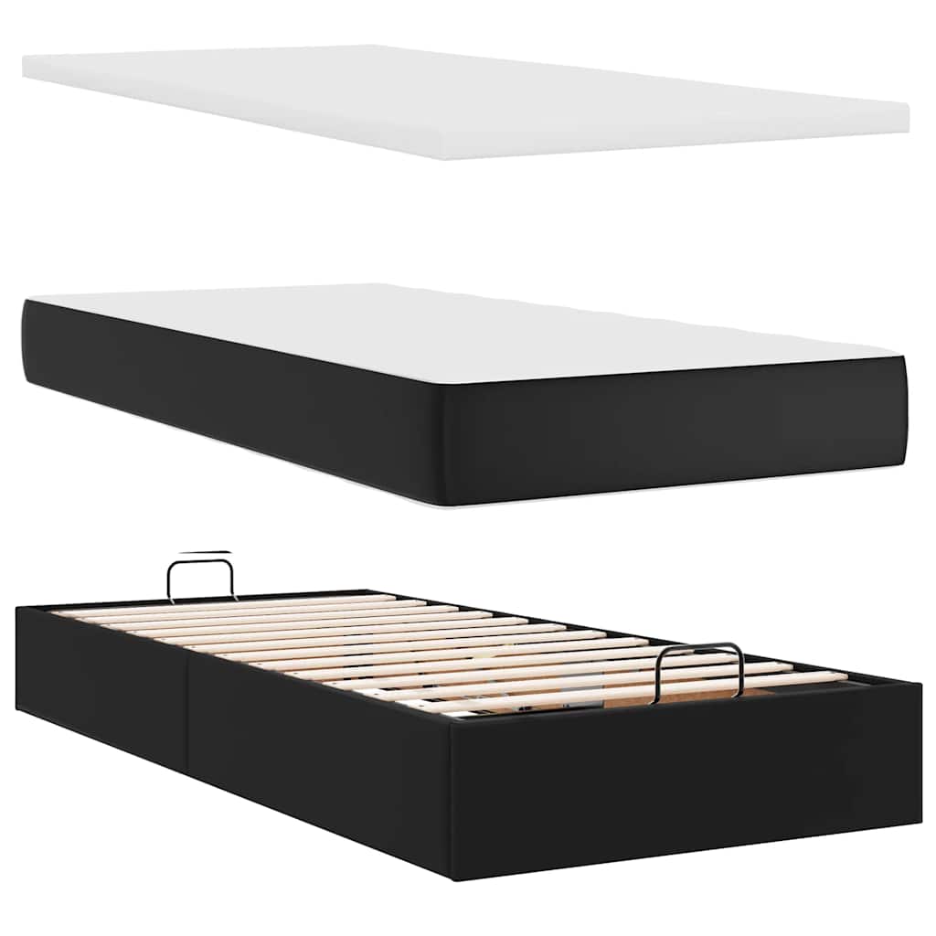 Ottoman-Bett mit Matratzen & LEDs Schwarz 90x190 cm Kunstleder