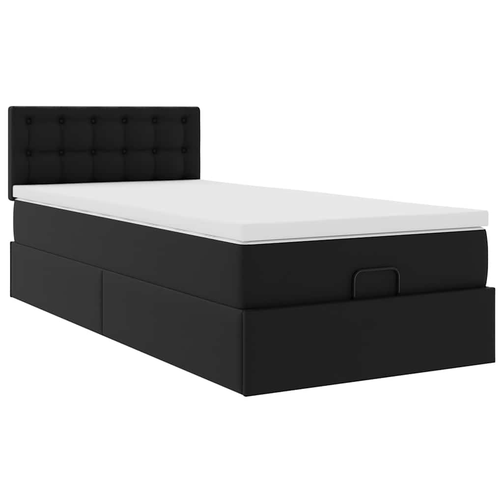 Ottoman-Bett mit Matratzen & LEDs Schwarz 90x190 cm Kunstleder