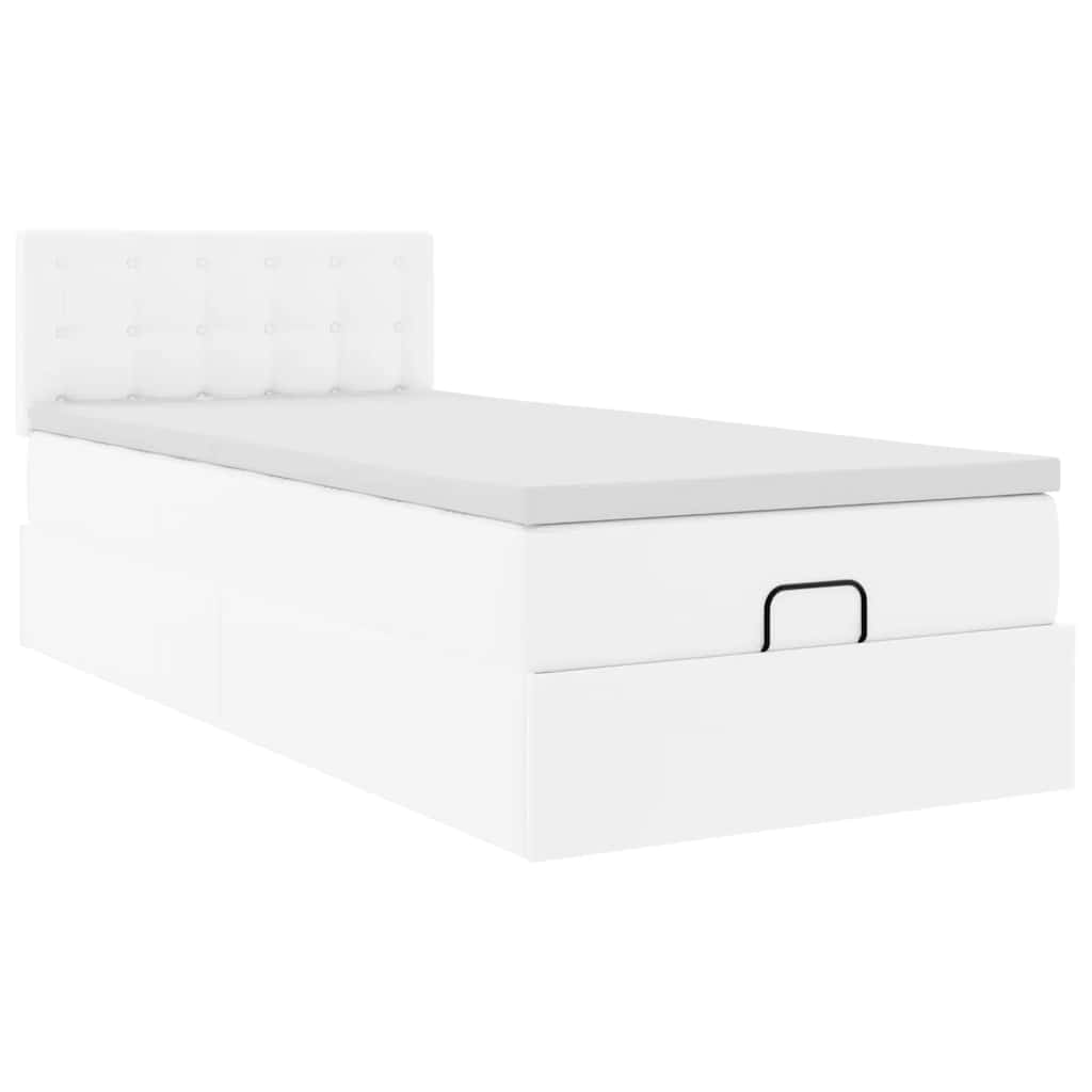 Ottoman-Bett mit Matratzen & LEDs Reinweiß 90x190 cm Kunstleder