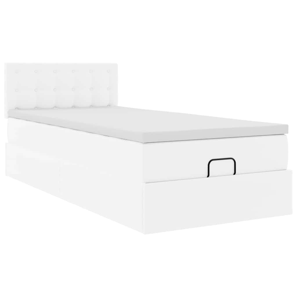 Ottoman-Bett mit Matratzen & LEDs Reinweiß 90x200 cm Kunstleder