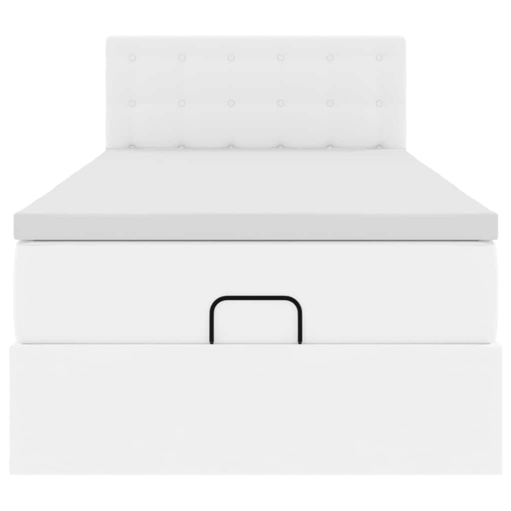 Ottoman-Bett mit Matratzen & LEDs Reinweiß 90x200 cm Kunstleder