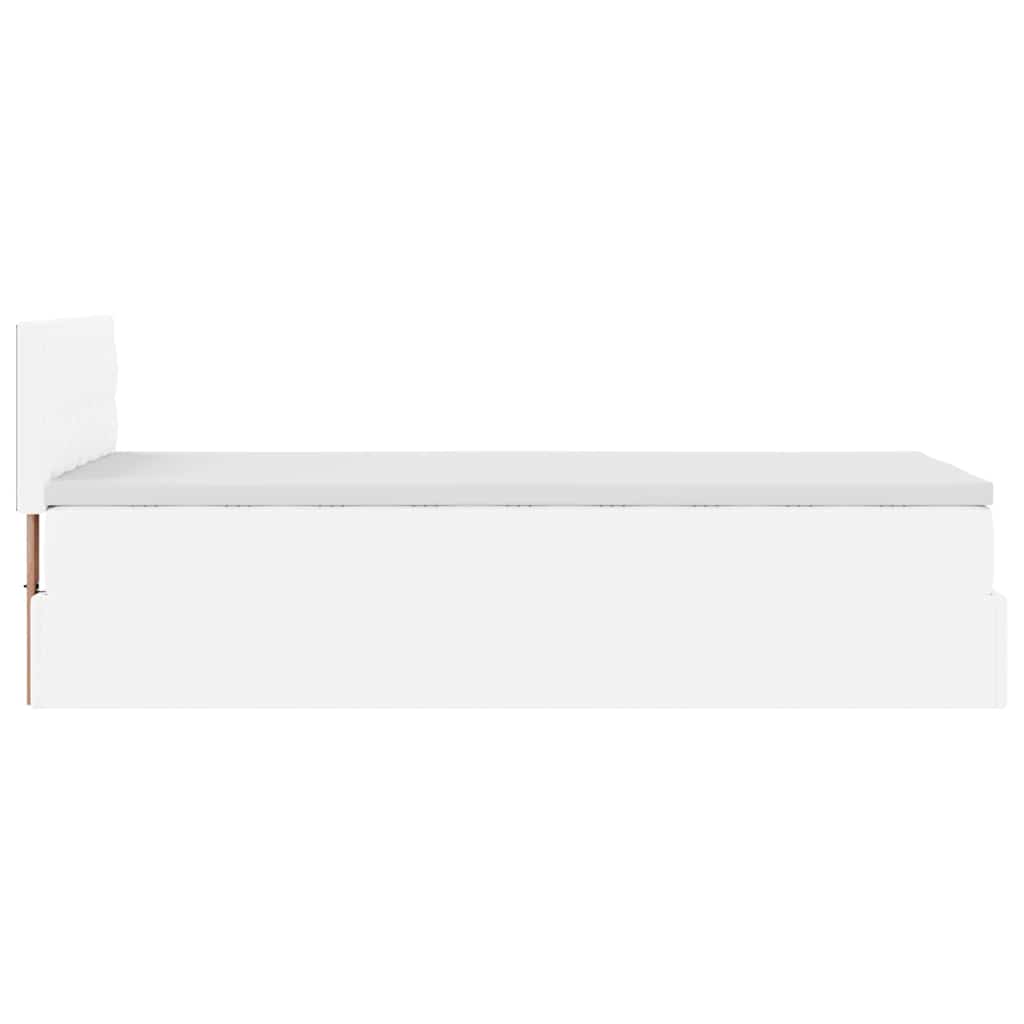 Ottoman-Bett mit Matratzen & LEDs Reinweiß 90x200 cm Kunstleder