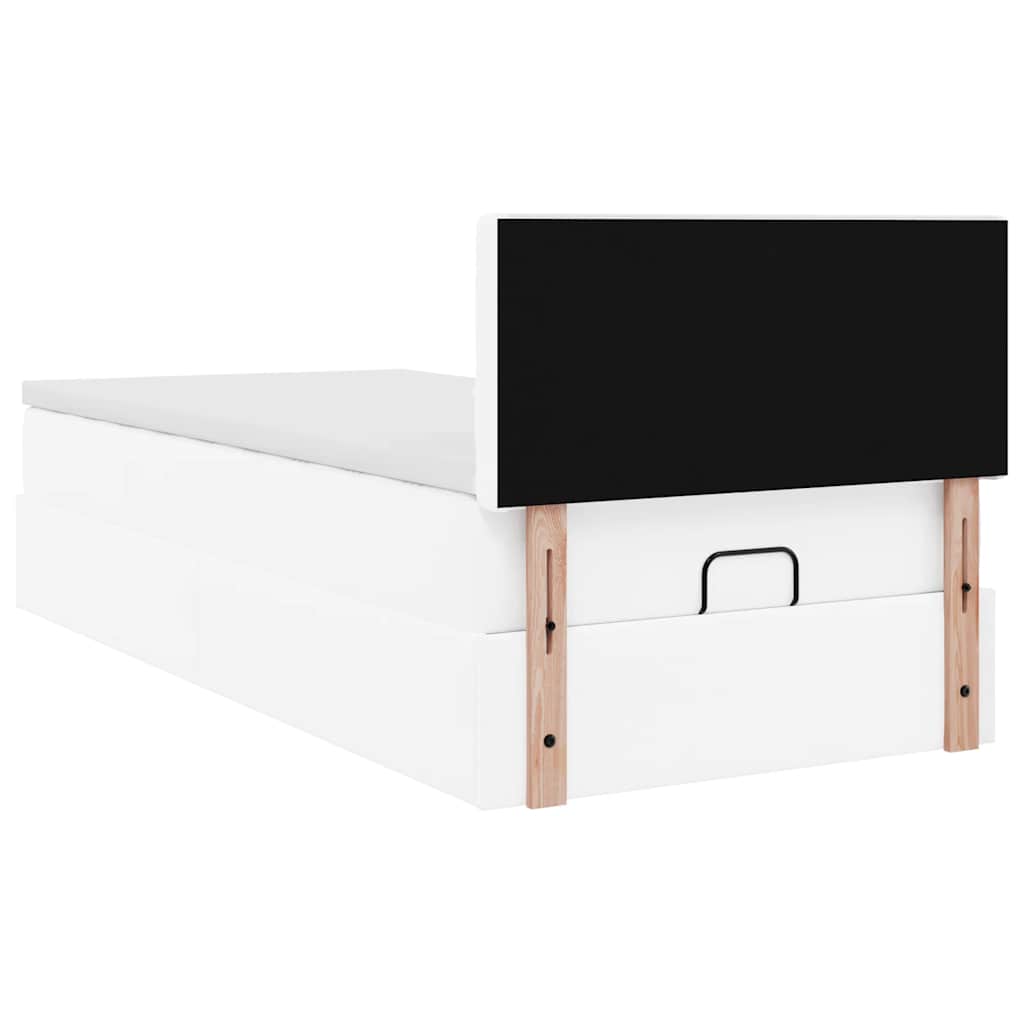 Ottoman-Bett mit Matratzen & LEDs Reinweiß 90x200 cm Kunstleder