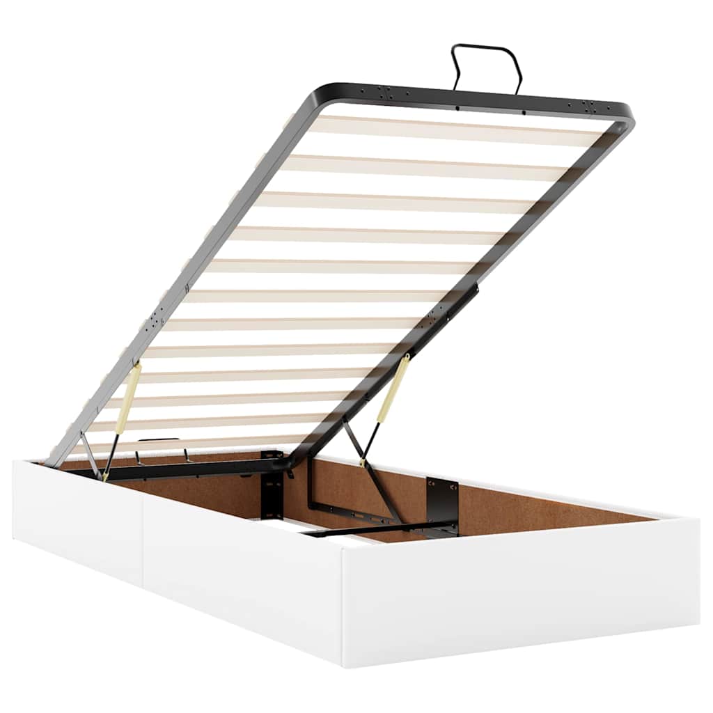 Ottoman-Bett mit Matratzen & LEDs Reinweiß 90x200 cm Kunstleder
