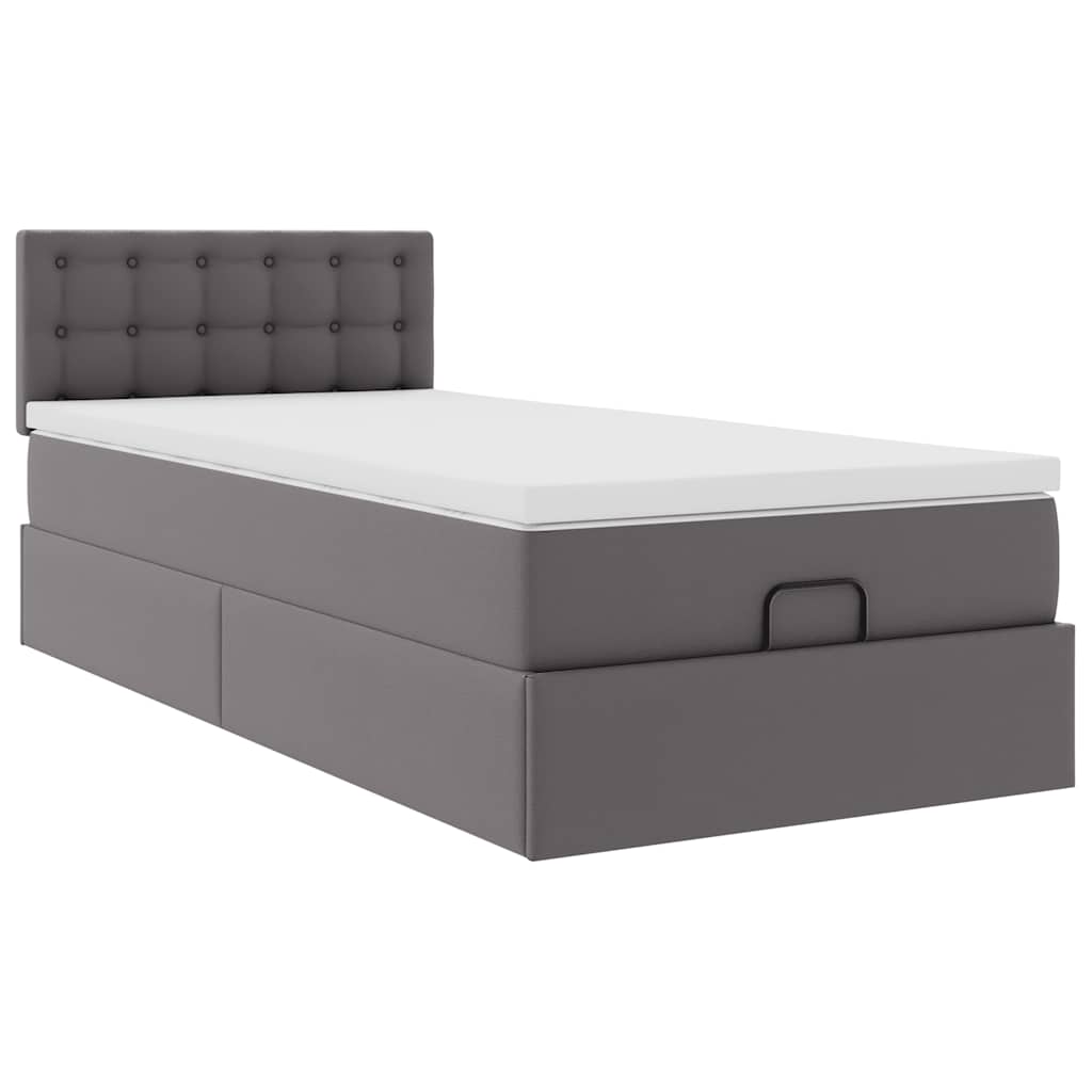 Ottoman-Bett mit Matratzen & LEDs Grau 90x200 cm Kunstleder