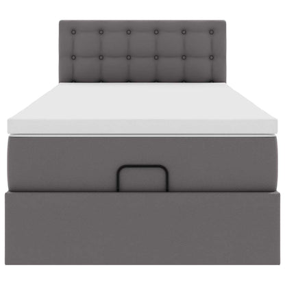 Ottoman-Bett mit Matratzen & LEDs Grau 90x200 cm Kunstleder
