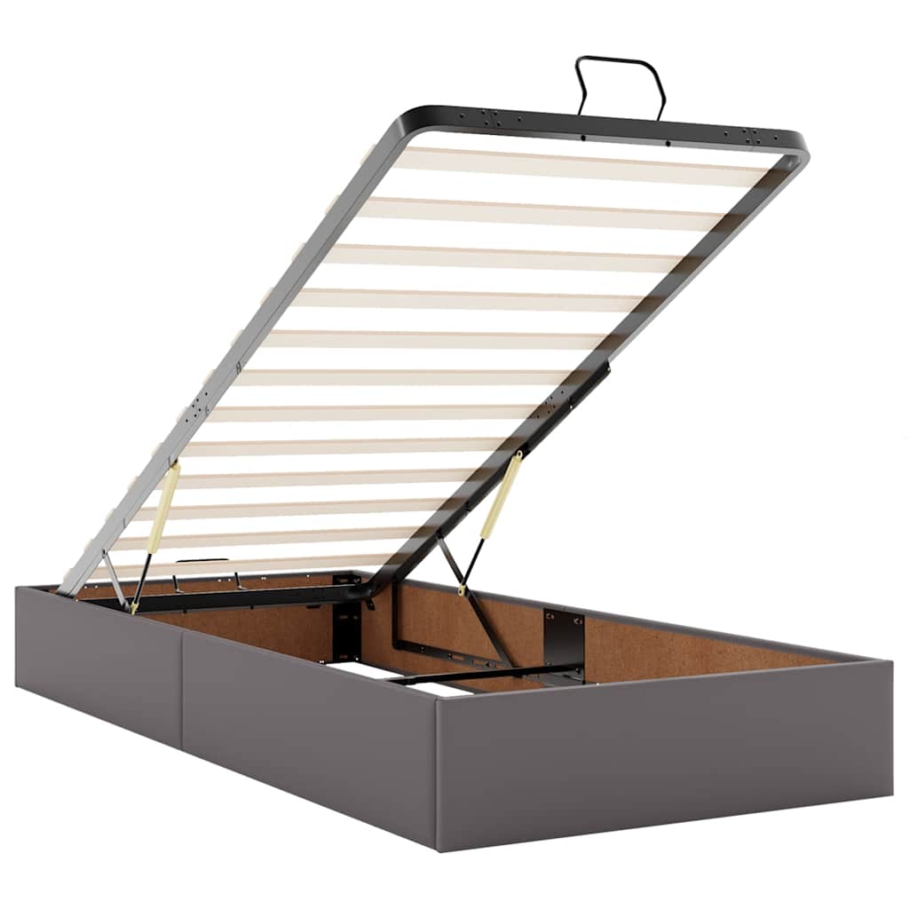 Ottoman-Bett mit Matratzen & LEDs Grau 90x200 cm Kunstleder