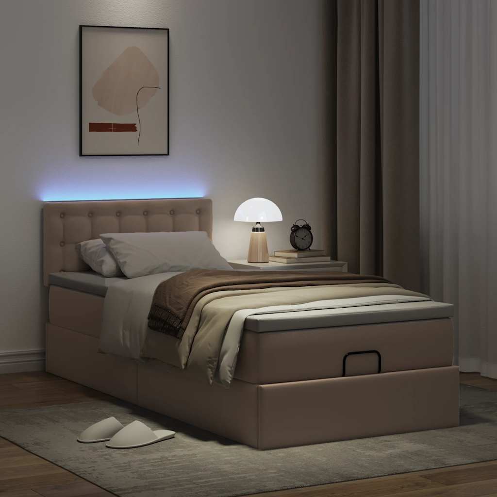 Ottoman-Bett mit Matratzen & LEDs 90x200 cm Kunstleder