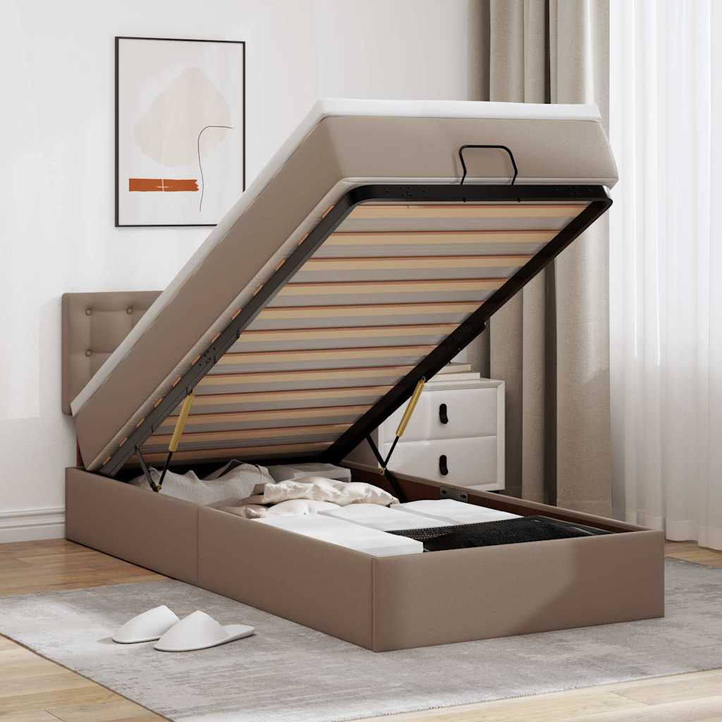 Ottoman-Bett mit Matratzen & LEDs 90x200 cm Kunstleder