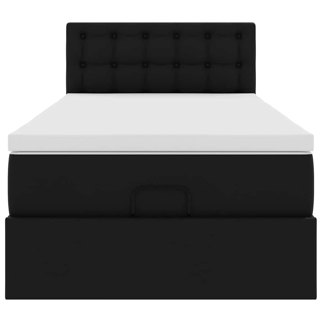 Ottoman-Bett mit Matratzen & LEDs Schwarz 100x200 cm Kunstleder