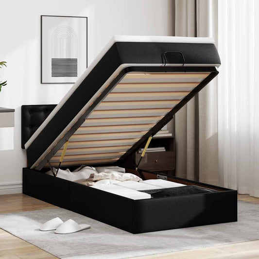 Ottoman-Bett mit Matratzen & LEDs Schwarz 100x200 cm Kunstleder