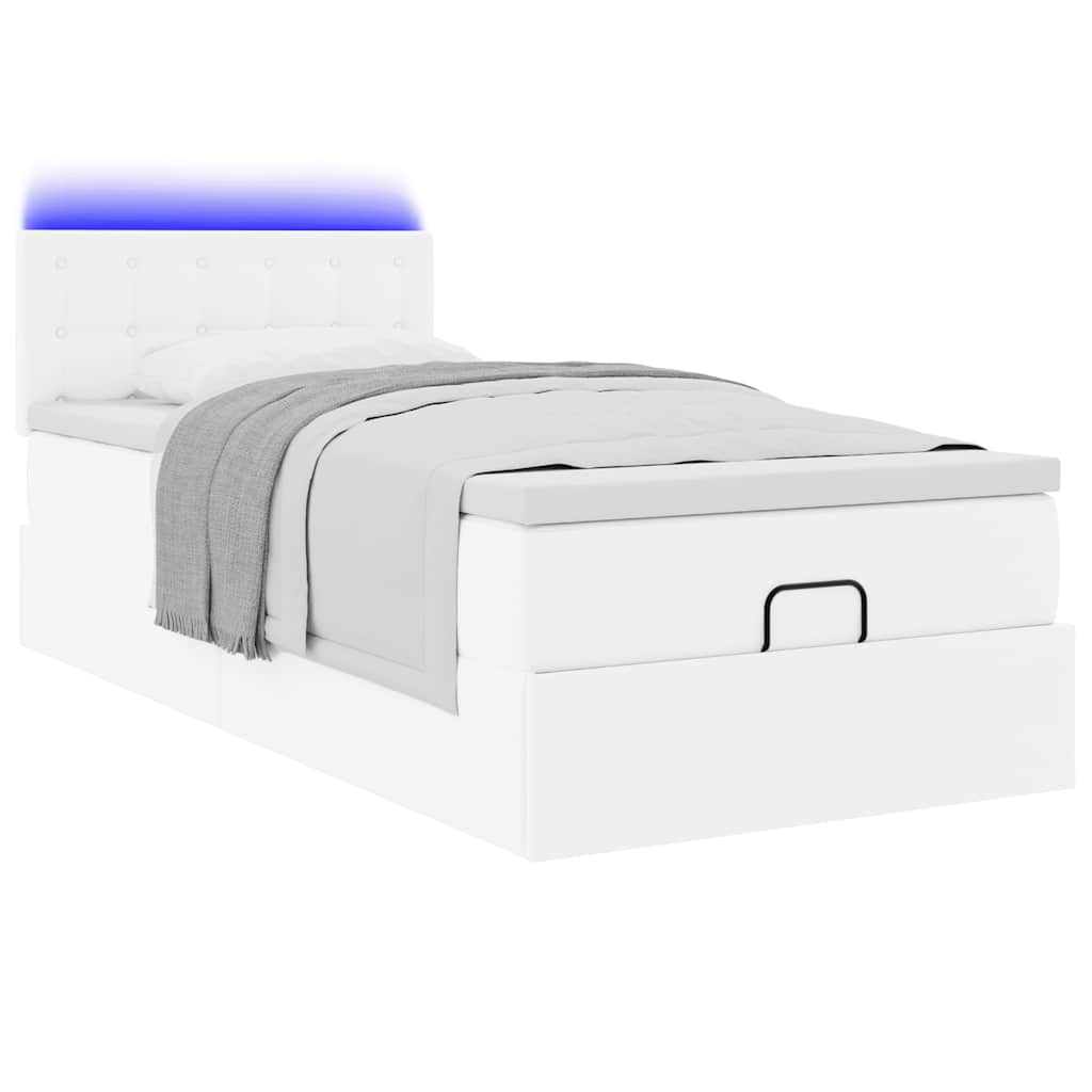 Ottoman-Bett mit Matratzen & LEDs Reinweiß 100x200cm Kunstleder