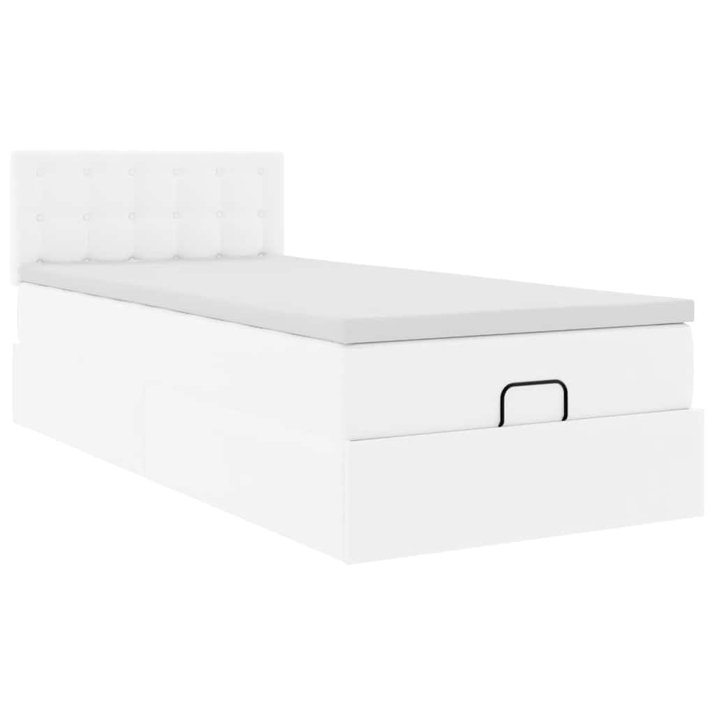 Ottoman-Bett mit Matratzen & LEDs Reinweiß 100x200cm Kunstleder