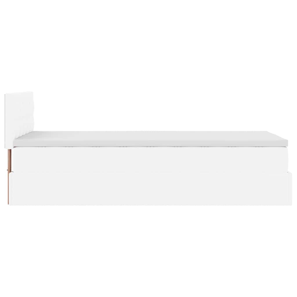Ottoman-Bett mit Matratzen & LEDs Reinweiß 100x200cm Kunstleder