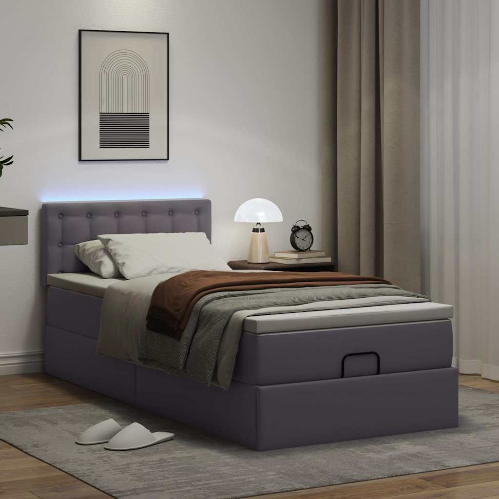 Ottoman-Bett mit Matratzen & LEDs Grau 100x200 cm Kunstleder