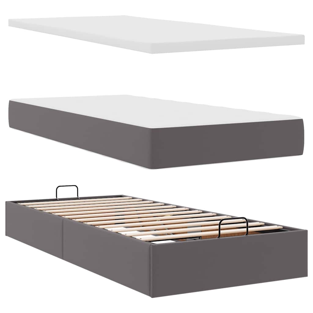 Ottoman-Bett mit Matratzen & LEDs Grau 100x200 cm Kunstleder