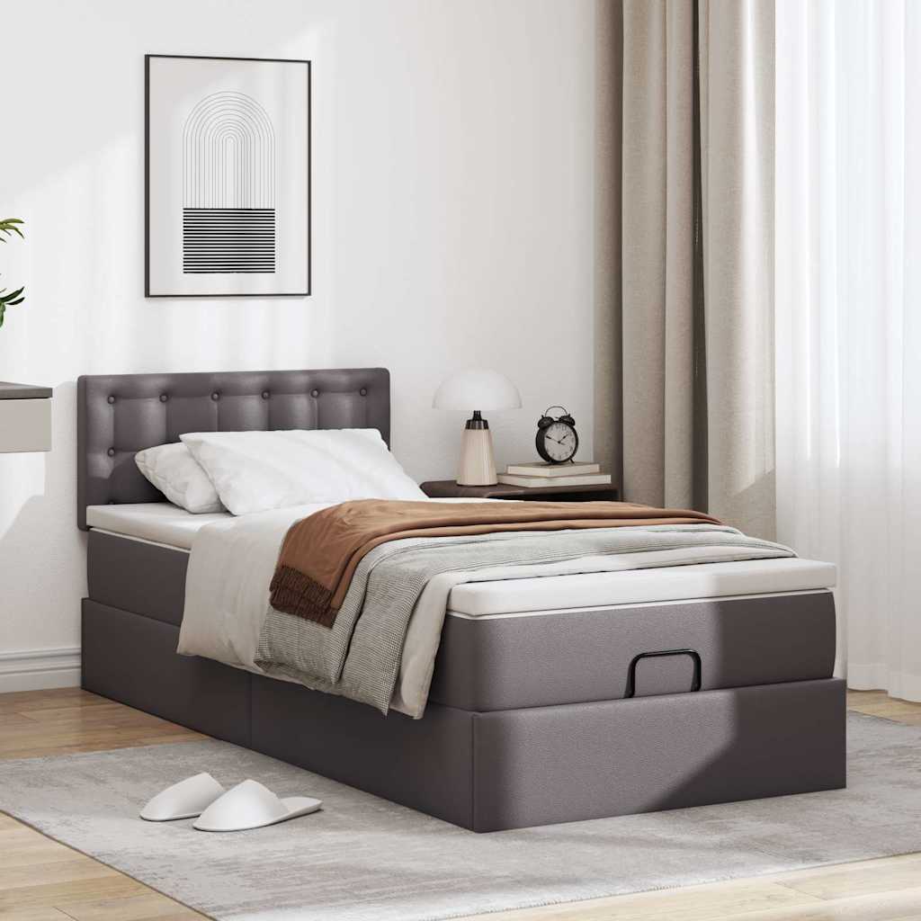 Ottoman-Bett mit Matratzen & LEDs Grau 100x200 cm Kunstleder