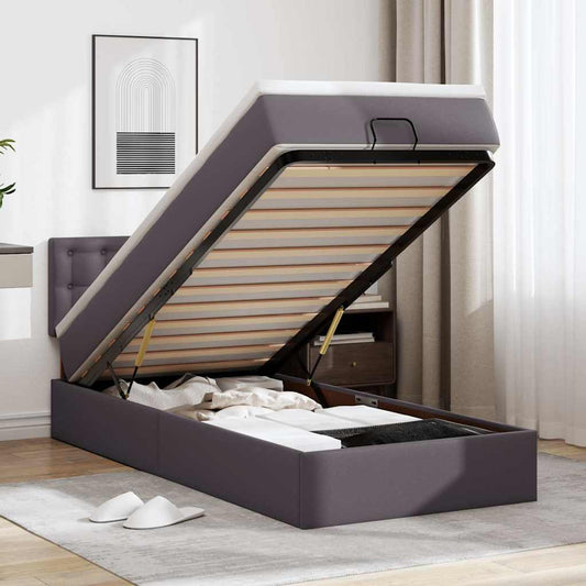 Ottoman-Bett mit Matratzen & LEDs Grau 100x200 cm Kunstleder