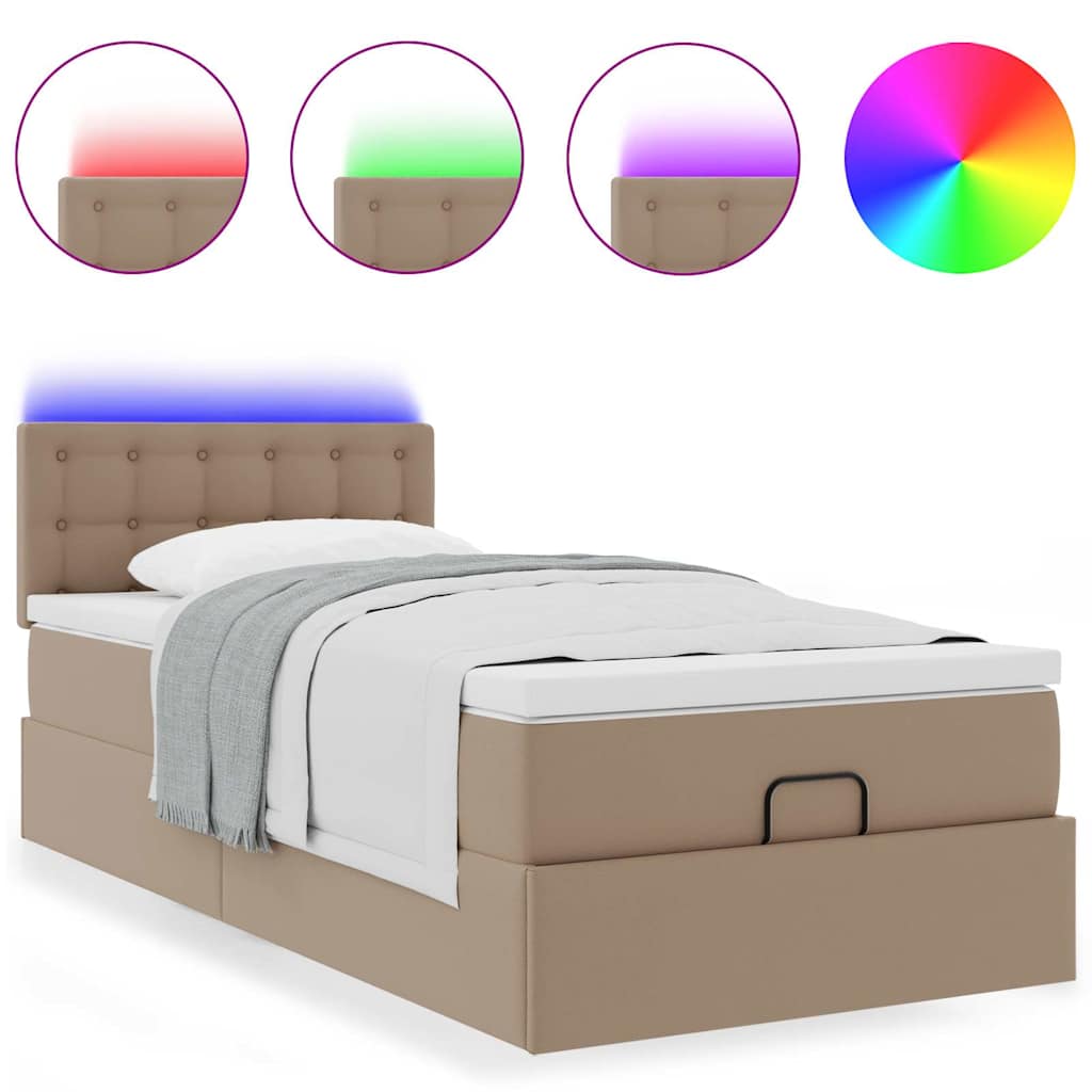Ottoman-Bett mit Matratzen & LEDs 100x200cm Kunstleder