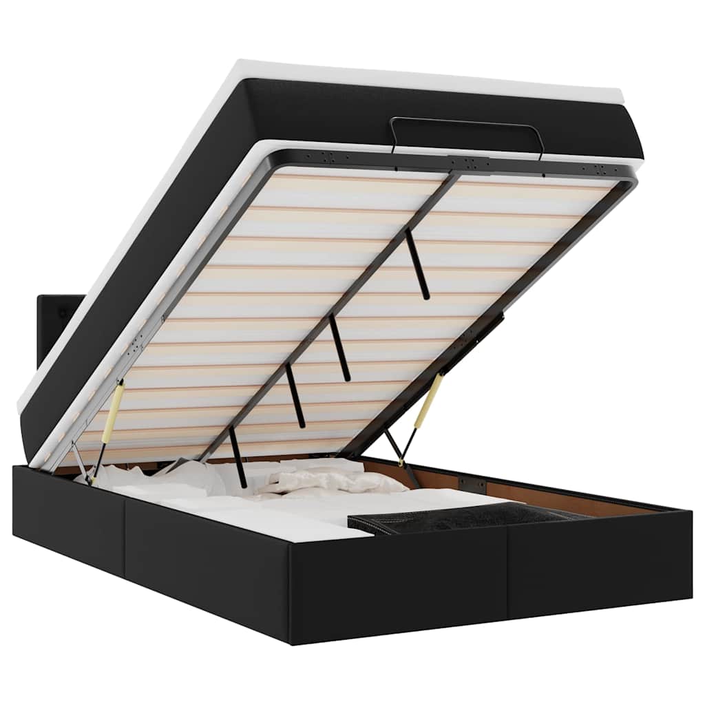 Ottoman-Bett mit Matratzen & LEDs Schwarz 120x190cm Kunstleder