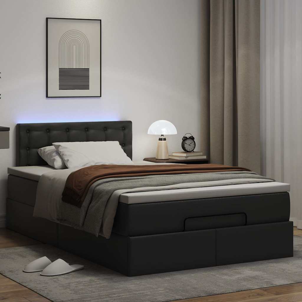 Ottoman-Bett mit Matratzen & LEDs Schwarz 120x190cm Kunstleder