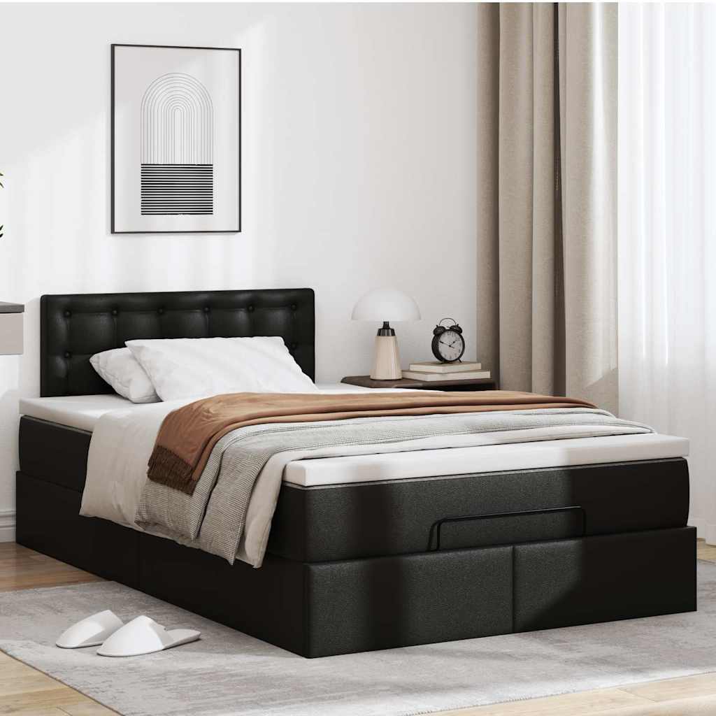 Ottoman-Bett mit Matratzen & LEDs Schwarz 120x190cm Kunstleder