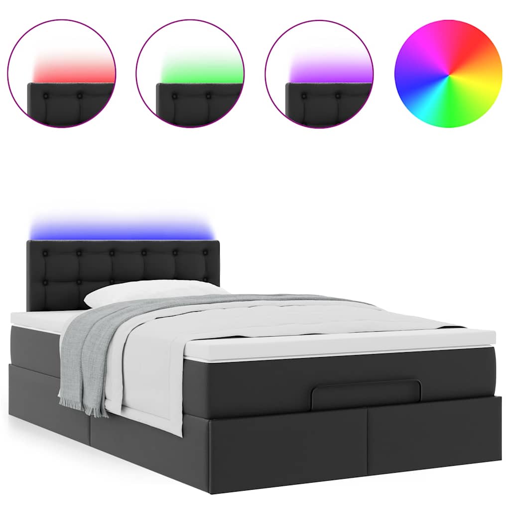 Ottoman-Bett mit Matratzen & LEDs Schwarz 120x190cm Kunstleder