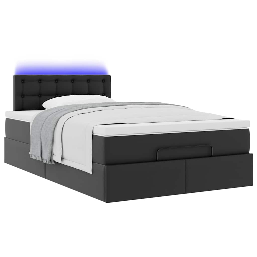 Ottoman-Bett mit Matratzen & LEDs Schwarz 120x190cm Kunstleder
