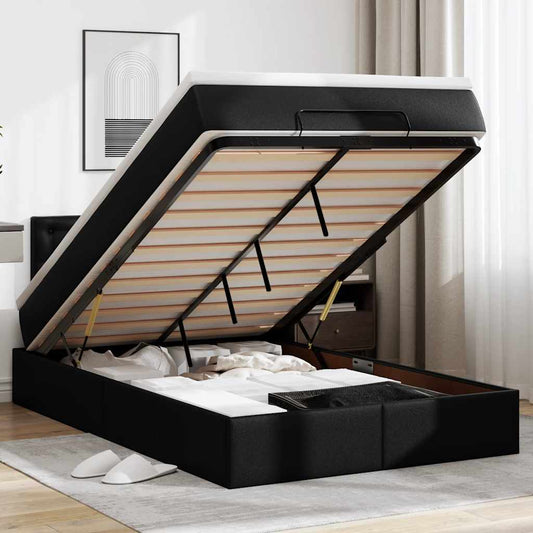 Ottoman-Bett mit Matratzen & LEDs Schwarz 120x190cm Kunstleder