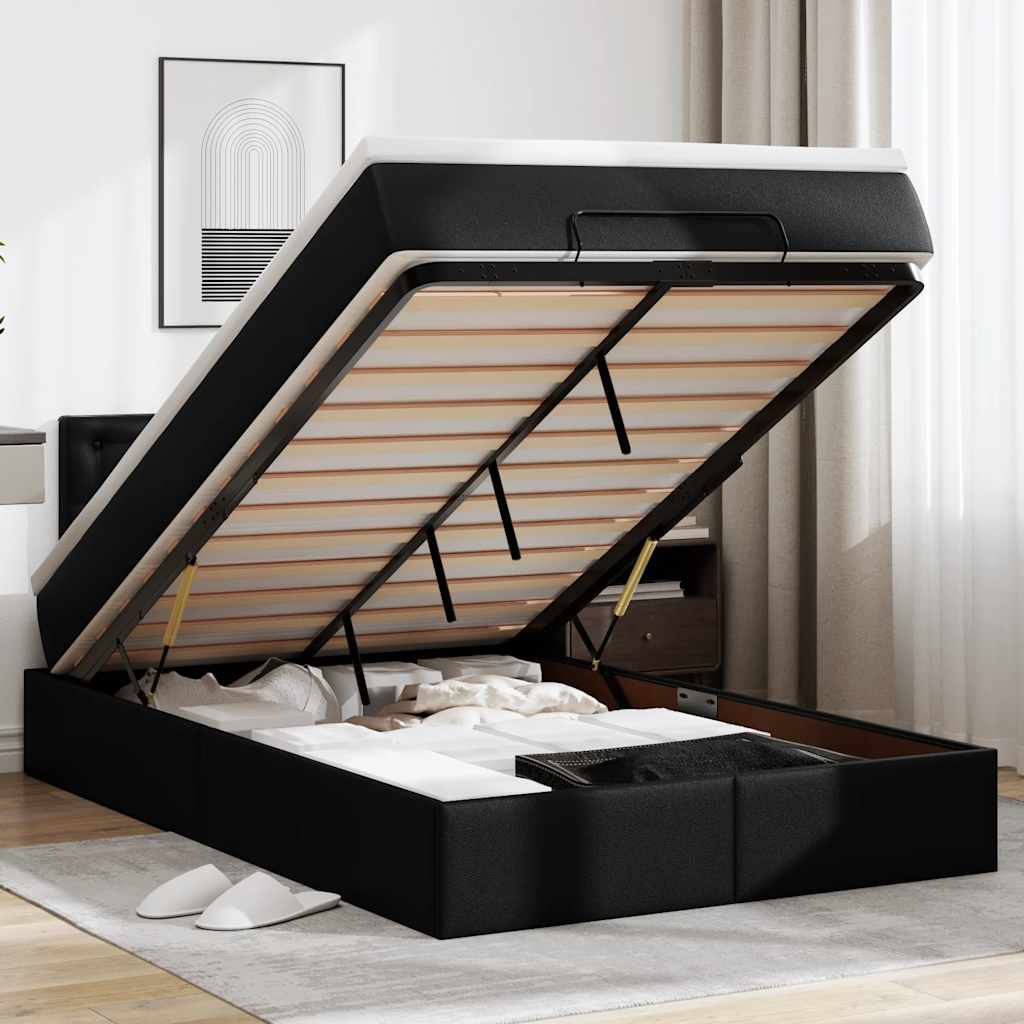 Ottoman-Bett mit Matratzen & LEDs Schwarz 120x190cm Kunstleder