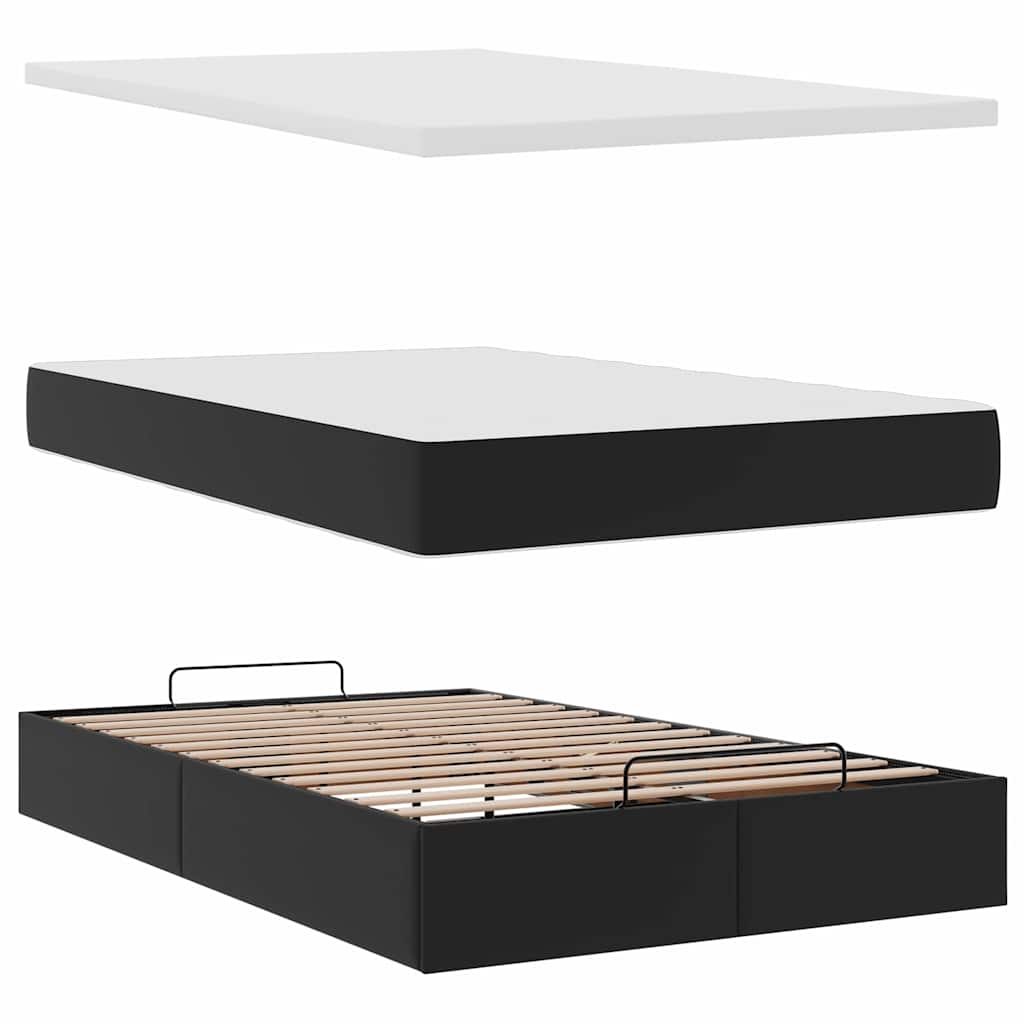 Ottoman-Bett mit Matratzen & LEDs Schwarz 120x200 cm Kunstleder