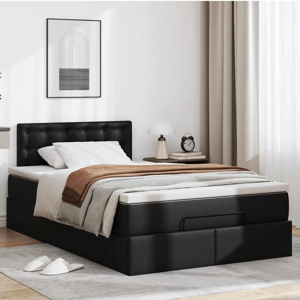 Ottoman-Bett mit Matratzen & LEDs Schwarz 120x200 cm Kunstleder