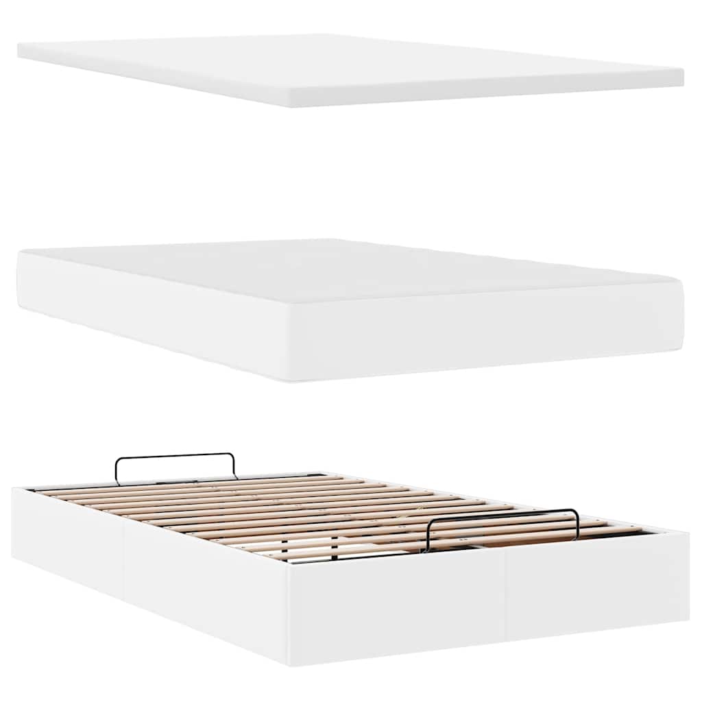 Ottoman-Bett mit Matratzen & LEDs Reinweiß 120x200cm Kunstleder