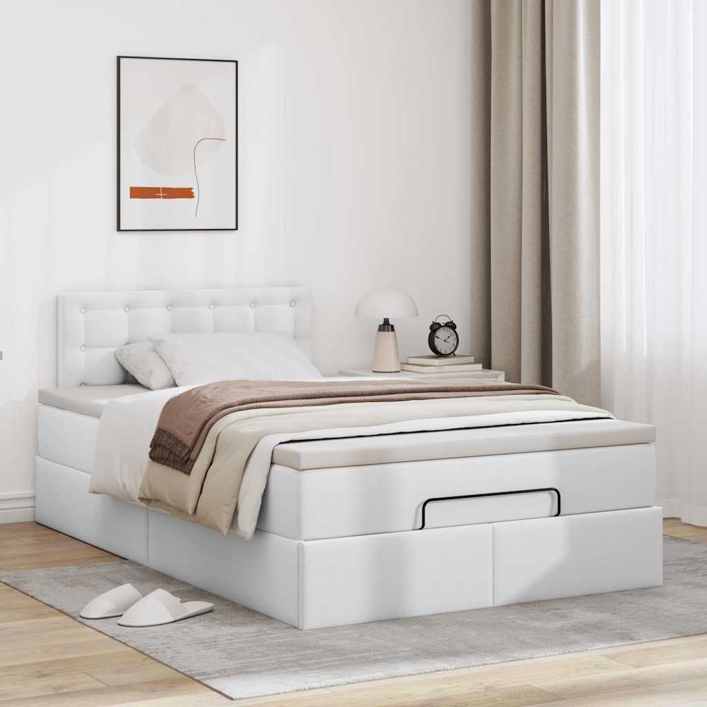 Ottoman-Bett mit Matratzen & LEDs Reinweiß 120x200cm Kunstleder