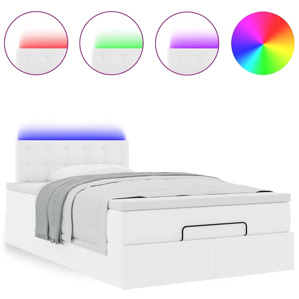 Ottoman-Bett mit Matratzen & LEDs Reinweiß 120x200cm Kunstleder