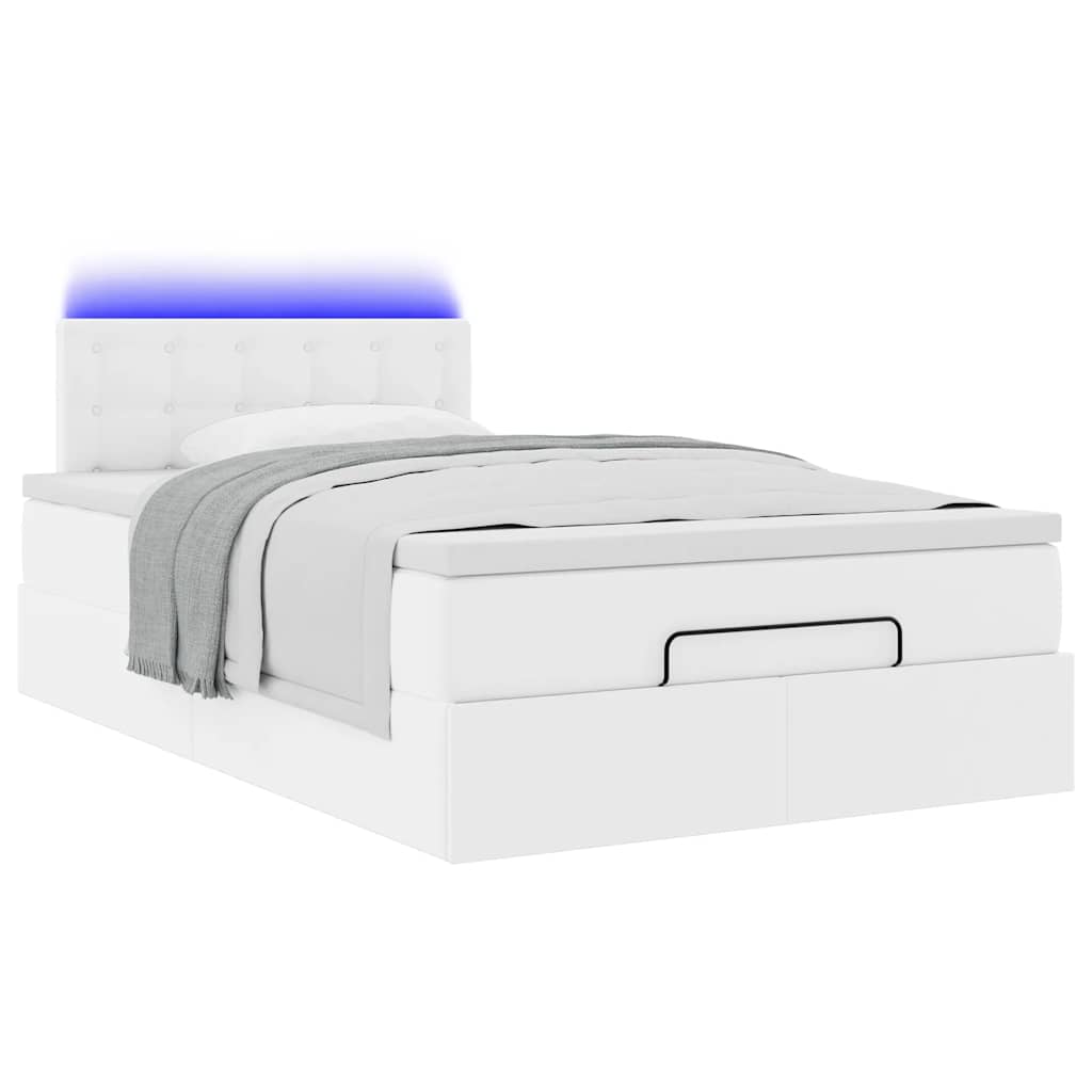 Ottoman-Bett mit Matratzen & LEDs Reinweiß 120x200cm Kunstleder