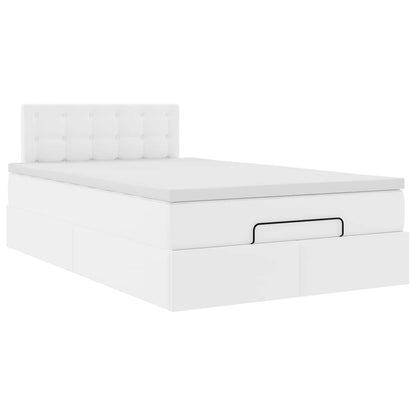 Ottoman-Bett mit Matratzen & LEDs Reinweiß 120x200cm Kunstleder