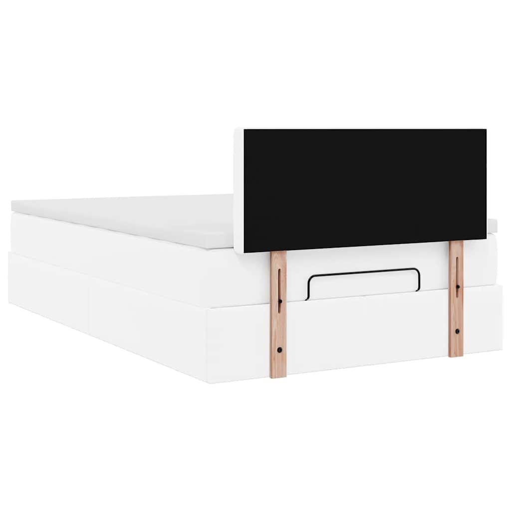 Ottoman-Bett mit Matratzen & LEDs Reinweiß 120x200cm Kunstleder