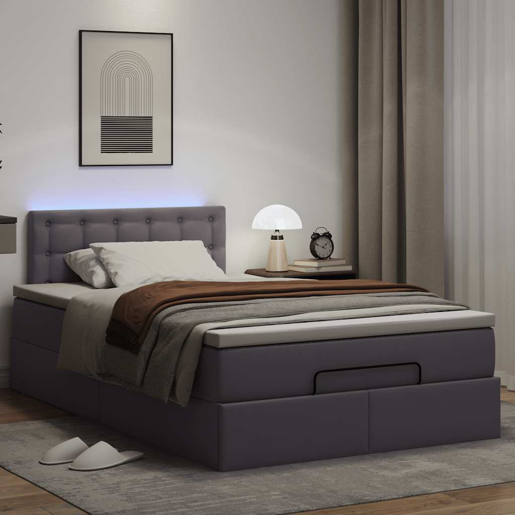 Ottoman-Bett mit Matratzen & LEDs Grau 120x200 cm Kunstleder
