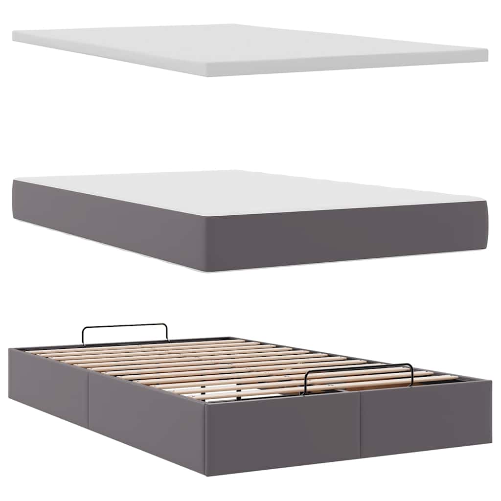 Ottoman-Bett mit Matratzen & LEDs Grau 120x200 cm Kunstleder