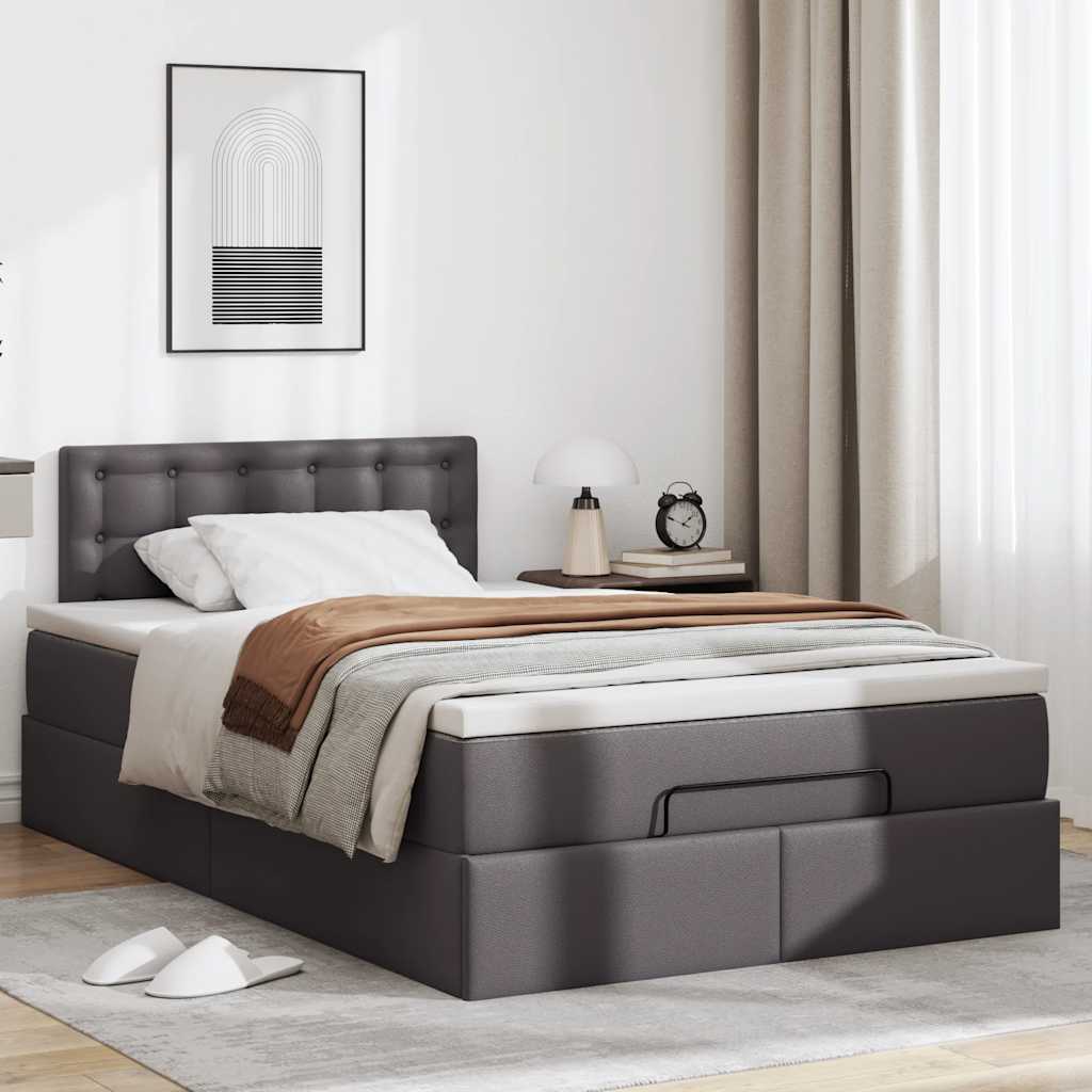 Ottoman-Bett mit Matratzen & LEDs Grau 120x200 cm Kunstleder