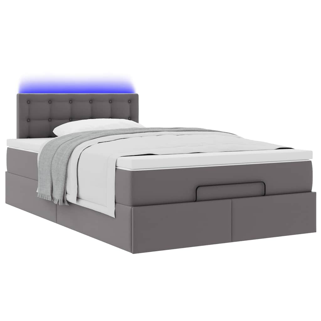 Ottoman-Bett mit Matratzen & LEDs Grau 120x200 cm Kunstleder