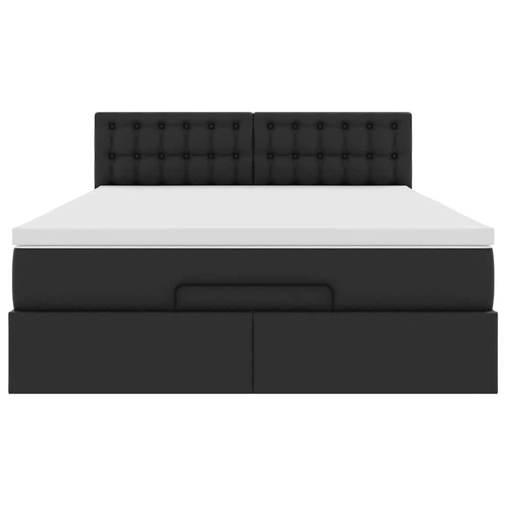 Ottoman-Bett mit Matratzen & LEDs Schwarz 140x190 cm Kunstleder