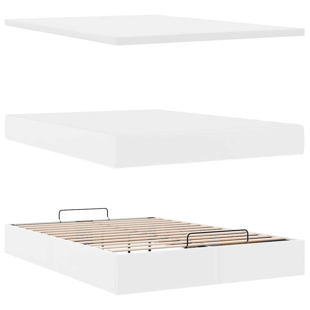 Ottoman-Bett mit Matratzen & LEDs Reinweiß 140x190cm Kunstleder