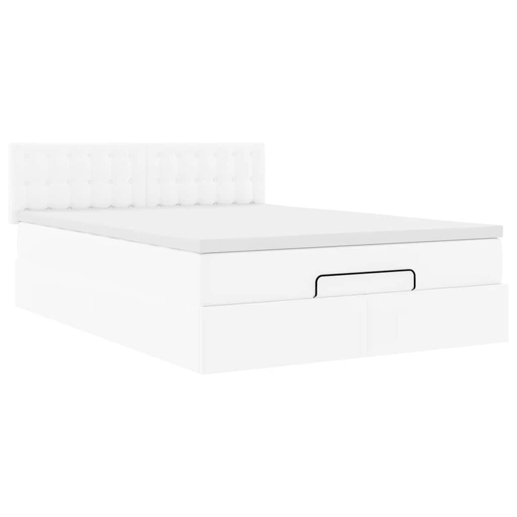 Ottoman-Bett mit Matratzen & LEDs Reinweiß 140x190cm Kunstleder