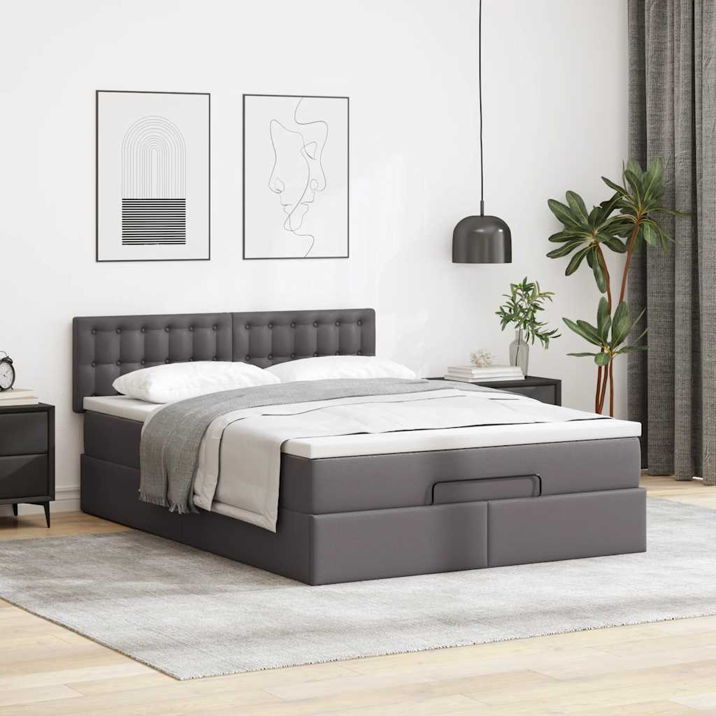 Ottoman-Bett mit Matratzen & LEDs Grau 140x190 cm Kunstleder