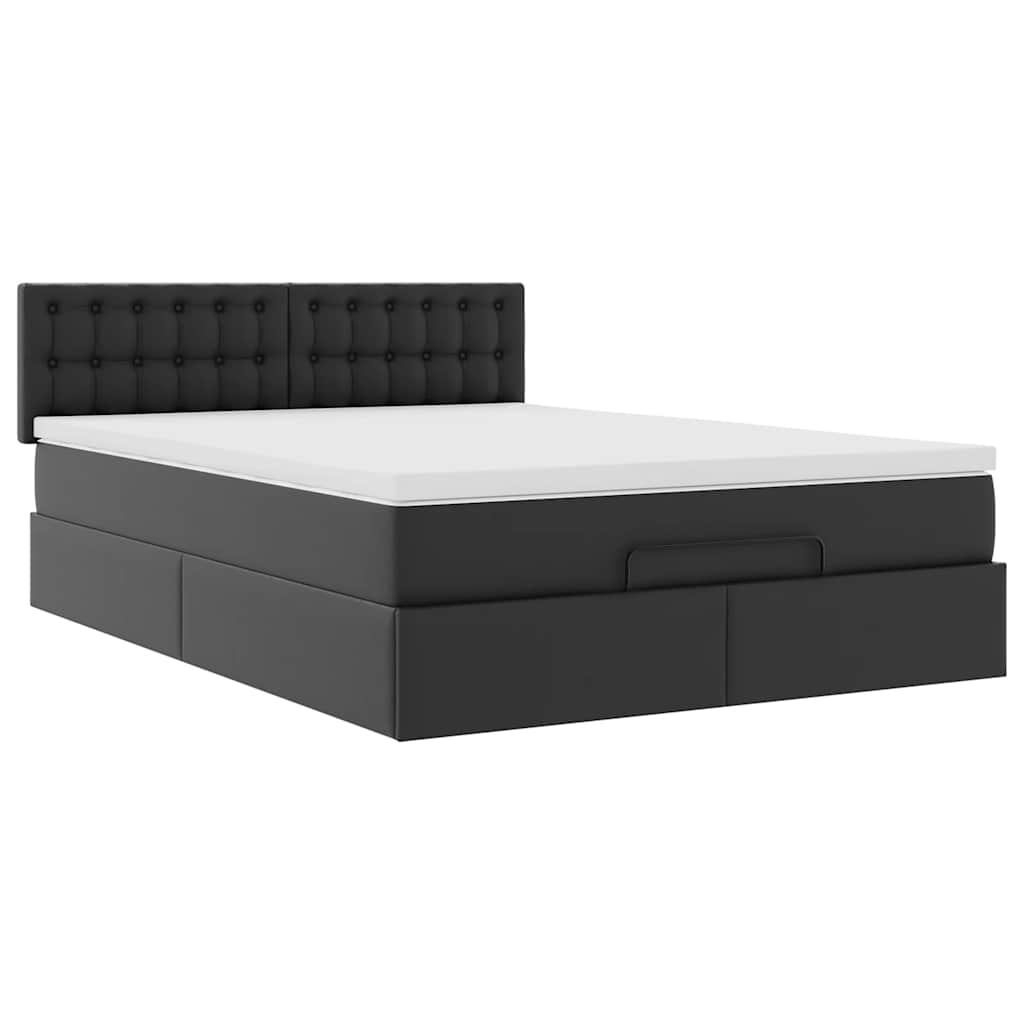 Ottoman-Bett mit Matratzen & LEDs Schwarz 140x200 cm Kunstleder